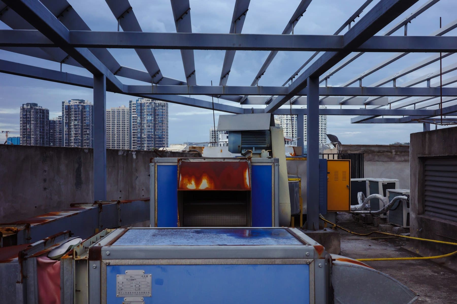 Rooftop ventilation plant over the city